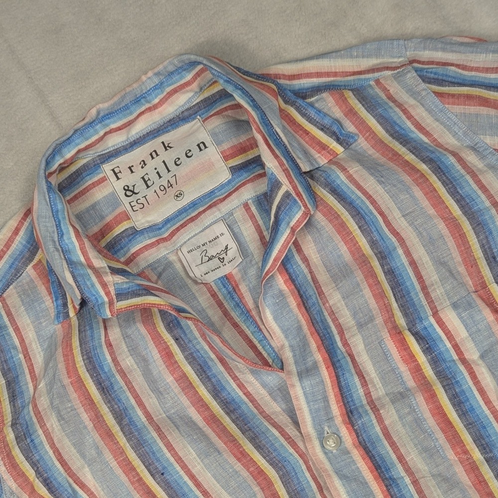 Frank & Eileen Barry Linen Shirt Womens XS Multi Color Stripe Button Up Italian